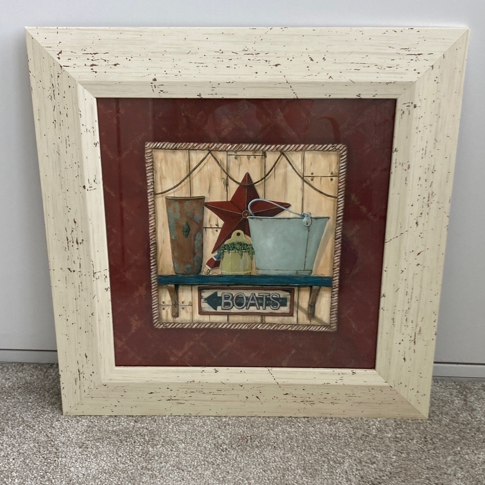 Rustic Nautical Wall Art with Glass & Cream Frame